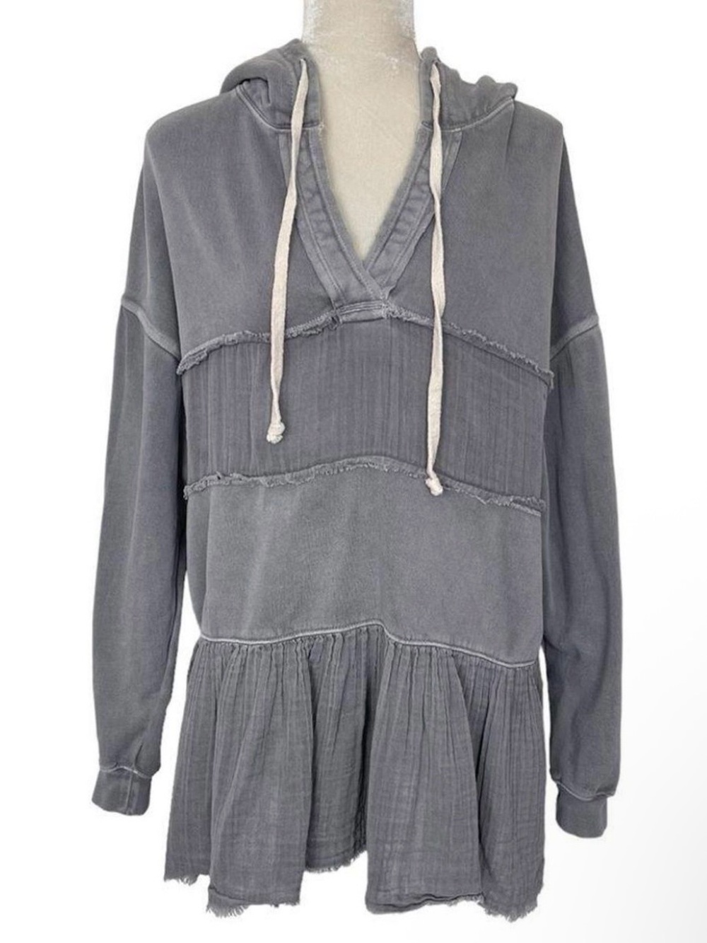 Free People Sail Away Washed Blue/Gray V-Neck Hoodie Sz M